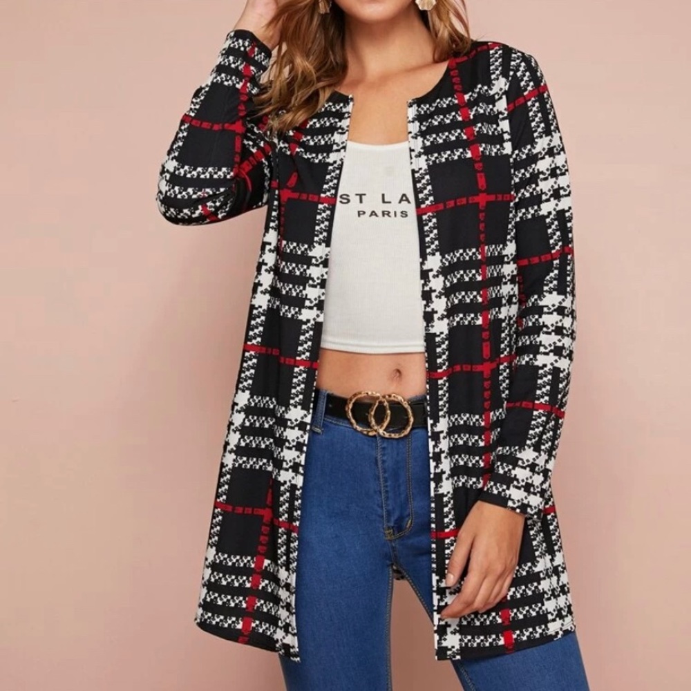 Plaid Print Front Coat